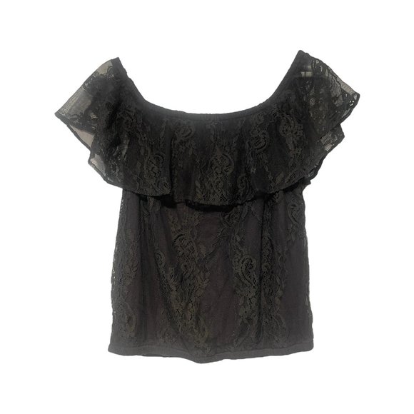 American Eagle Outfitters Grey Lace Off the Shoulder Top Size Medium Y2K - Picture 2 of 7